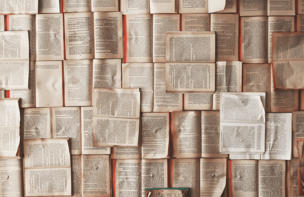 Wall covered with open books